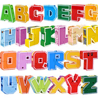 xinlexin 字母变形玩具金刚战队数字机器人恐龙动物儿童字母恐龙变形 2926（A-Z）26字母变形全套