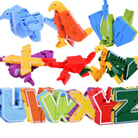 xinlexin 字母变形玩具金刚战队数字机器人恐龙动物儿童字母恐龙变形 2925烈焰战士VS速鹰战士