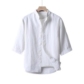 夏季【100%亚麻】彩麻风特色男式衬衫男五分袖短袖休闲舒适