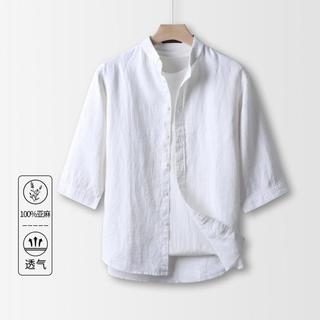 夏季【100%亚麻】彩麻风特色男式衬衫男五分袖短袖休闲舒适
