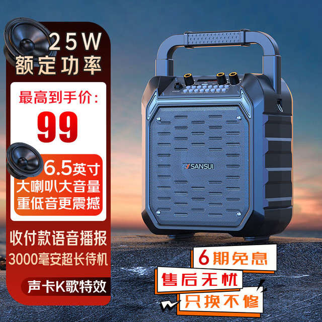 山水 SANSUI G50蓝牙音箱户外大音量广场舞音响小型家用收音机手提便携式地摊摆摊喇叭收钱码语音播报器 黑色 无麦版