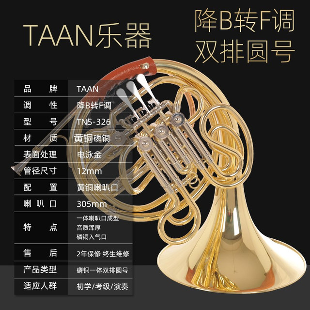 TAAN 圆号乐器 降B调 三/四键单排圆号 黄铜材质 初学考级乐团演奏（单排三键分体圆号 皮箱）