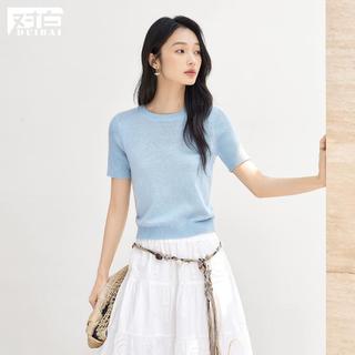 2025夏装含桑蚕丝绵羊毛女式针织衫轻薄透气正肩短袖上衣
