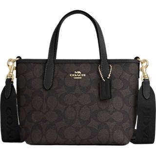 COACH 奥莱女士女包经典标志CITY迷你托特包单肩斜挎包手提包礼物city15 IM/胡桃木色/黑色