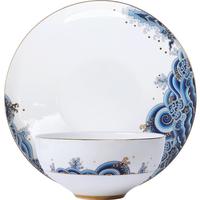 华光国瓷骨瓷餐具碗碟套装高级感青花描金碗筷盘子海水江崖纹
