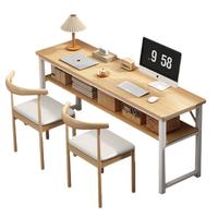 修乐简约风双人长条桌子长方形工作台卧室墙边窄条书桌成人家用学习桌 【双层】拉丝黑橡木色80*40*74cm