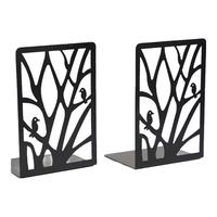 天章 （TANGO）(17cm)L型创意镂空鸟树金属铁书立 简约桌面收纳置物架 书籍挡靠2片 办公学习用品开学必备 黑色 加厚L型