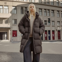坦博尔 270g 高充绒量连帽羽绒服女中长款加厚保暖冬天外套TBF530780D