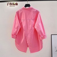 子牧棉麻2025秋装 女设计感燕尾后开叉衬衫韩版宽松单口袋长袖上衣2868 *