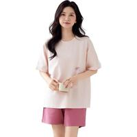 浪莎女士睡衣女夏季舒适宽松短袖短裤可外穿休闲家居服套装粉色