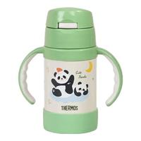 THERMOS 膳魔师 儿童保温杯带把手婴儿水杯316L宝宝吸管杯幼儿园水杯TCKK 熊猫 竹叶青280ml