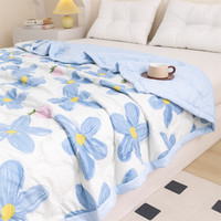 雅鹿夏季夏凉被夏天薄款被子被芯家用可机洗空调被单双人宿舍夏被 蓝色花朵【轻薄透气】 150*200cm单夏被