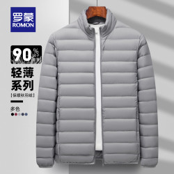 罗蒙 短款羽绒服男士轻薄款休闲外套秋季中青年易穿搭羽绒外套 雾霾蓝 L 175 5250藏青