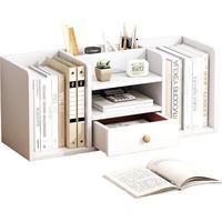 左印书架桌面置物架卧室办公室桌上小型多层架子收纳简易书柜 款-暖白色56*18*25cm