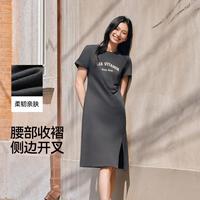 【特卖】夏复古休闲撞色字母T恤裙显瘦开叉中长款针织连衣裙