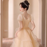 丽佰昕晚宴礼服轻奢小众高端法式高级感成人礼公主裙气质年会小个子主持 香槟色中长小腿左右 3XL 130-135斤