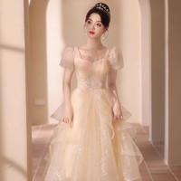 丽佰昕晚宴礼服轻奢小众高端法式高级感成人礼公主裙气质年会小个子主持 香槟色长款齐地左右 XL 115-120斤