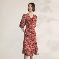 夏季漫茶歇裙复古灯笼袖浪漫抽褶碎花连衣裙