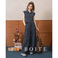 Et Boite 高级感飞飞袖翻领短袖t恤女搭夏季高腰显瘦时尚百搭阔腿裤两件套
