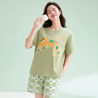 芬腾可安睡衣女士2025年夏季纯棉圆领可外穿家居服套装