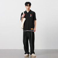 NPC潮牌喝茶熊刺绣logo【珠地网眼索罗娜】polo衫男舒适NP52TE21 XL 深邃黑