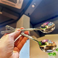 X-FALCON冰纹勺加厚不锈钢家用成人饭匙长柄勺子吃饭西餐汤勺汤匙汤匙 高颜值【1支装】
