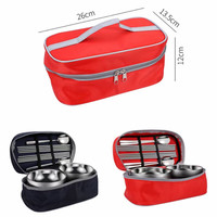 芮帕 户外折叠餐具旅行野炊便携式不锈钢饭盒碗筷子勺子收纳包套装 红色4人套装