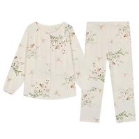 ROVO纯棉夏季月子服睡衣产后哺乳100%纯棉开衫套装喂奶居家服 木槿花 M（适合于95-120斤）