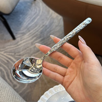 X-FALCON【含泪出 品质绝】不锈钢圆头更吃饭勺子汤匙调羹韩式大圆勺子 冰裂纹圆头勺 【1只】