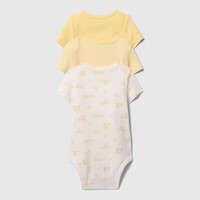 Gap婴儿2025春季纯棉暗扣短袖连体衣三件装儿童装美版725821 奶黄色组合 90cm /48 亚洲18-24/美码18-24月