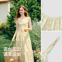 森马（Semir）连衣裙女设计感肌理浪漫2025夏季甜美花边碎花吊带裙107425114051 黄色调00333 2XL