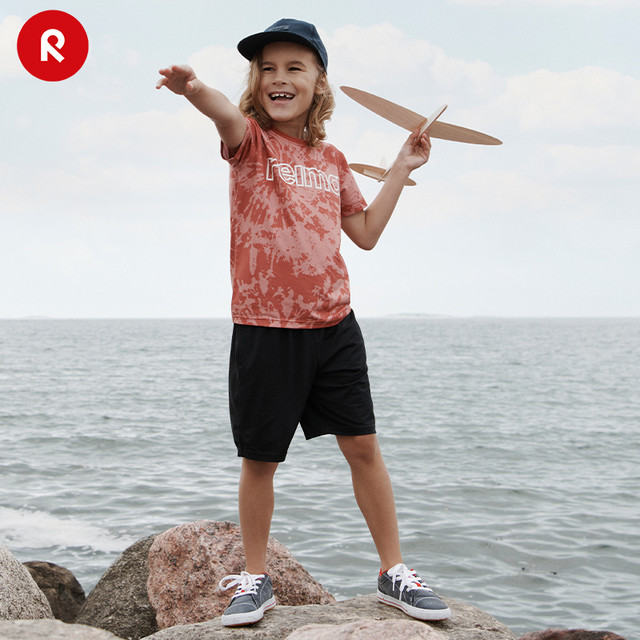 reima 男孩儿童大童短裤新款休闲舒适字母运动休闲纯色抽绳裤子 黑色 140cm