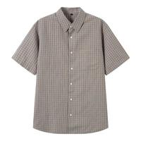 無印良品 MUJI（無印良品 ）男式 汉麻混 短袖衬衫 男士衬衣格子 格纹开衫棉麻