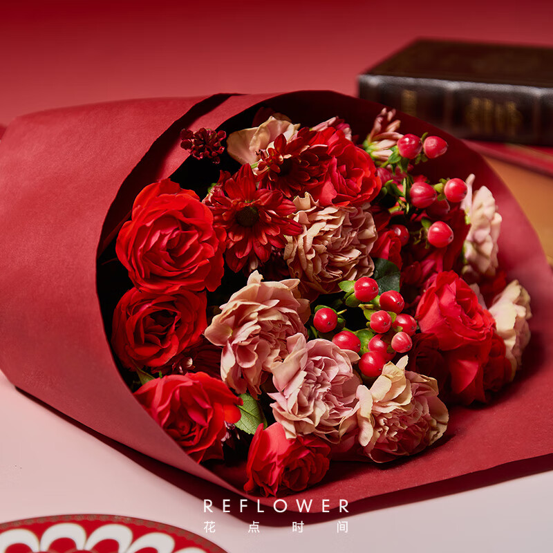 花点时间（Reflower）红玫瑰花鲜花花束爱人 【火焰甜心】红色花束 8月27日-29日（区间收花）