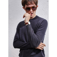 科蒙.博卡秋冬圆领基础男士羊绒衫纯色百搭毛衣休闲打底针织衫 蓝咖色 3XL