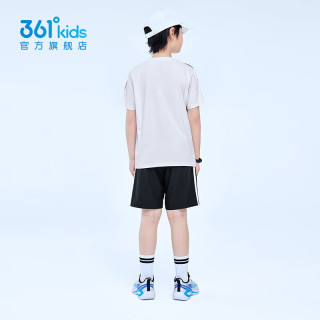 361°儿童套装夏季短袖短裤套装休闲时尚小中大童运动套冰凉短T 本白/经典黑-1406 150 cm