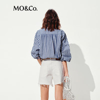 MO&Co.衬衣2025夏法式航海风蓝白条纹高支棉绑带V领宽松MBE2TOP043 蓝白条色 XS /155