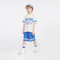 马骑顿（MQD）【套装】男大童夏季学院风运动休闲短袖五分裤两件套 本白 110