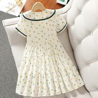 柚一杉 女童连衣裙夏装薄款儿童学院风碎花裙子女孩棉质夏季中大童公主裙 白色 140
