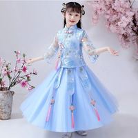 童唛屋 TongMaiwu 童装女童套装汉唐服装春夏儿童公主纱裙子小女孩宝宝襦裙表演出服 粉色半袖 150码