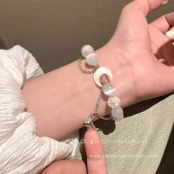 语森忆 韩系百搭珍珠手链女轻奢精致感串珠手串气质手镯手饰 S594银猫眼石月亮手串