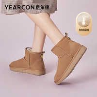 意尔康女鞋冬季短筒雪地靴平底短靴磨砂棉鞋女士加绒保暖时尚休闲 36