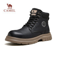 骆驼 CAMEL男鞋2024冬季真牛皮马丁靴厚底高帮加绒棉鞋工装鞋休闲黑 39