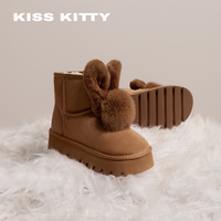 KISSKITTY冬季休闲毛茸茸保暖潮趣防滑时尚雪地靴 36