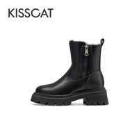 KISSCAT接吻猫休闲气质真皮靴简约增高时尚雪地靴女 35