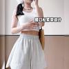 衿晢开叉运动短裤女夏季休闲2025高腰中裤宽松冰丝阔腿