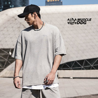 肌肉狗 潮牌华夫格套装运动休闲短袖T恤男宽松训练服上衣男士 XXL