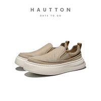 HautTon皓顿男鞋夏季透气薄款休闲布鞋男士一脚蹬帆布鞋男乐福鞋