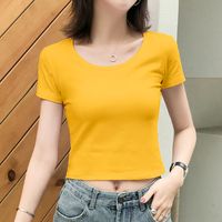 白色短款T恤女短袖修身2024年潮纯色夏装半袖体恤显瘦上衣 XXL