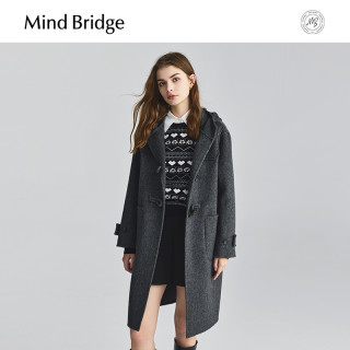 MB MindBridge2024学院风牛角扣毛呢大衣冬季女连帽羊毛外套 160/S